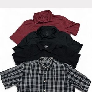 George Men’s Polo & ButtonUp Shirt Lot 4 Black, Maroon, Plaid Size L 42/43